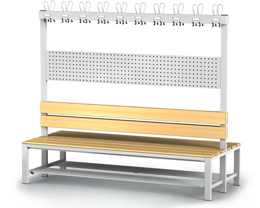 Oboustranná lavice s opěradlem a věšáky, bukové latě - se sklopným roštem 1800 x 2000 x 830
